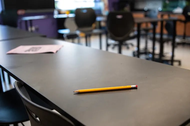 A pencil and worksheet left behind after science class at Camden High School.