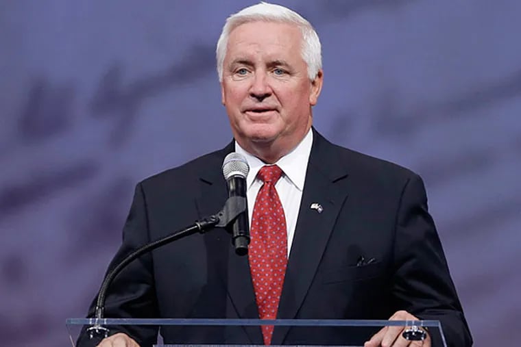 Pennsylvania Gov. Tom Corbett will speak at Central High today with the senior class seated behind him. Some plan to protest his visit by wearing red. (AP file photo)