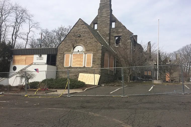 The Wyncote Academy in Elkins Park after a fire destroyed much of it.