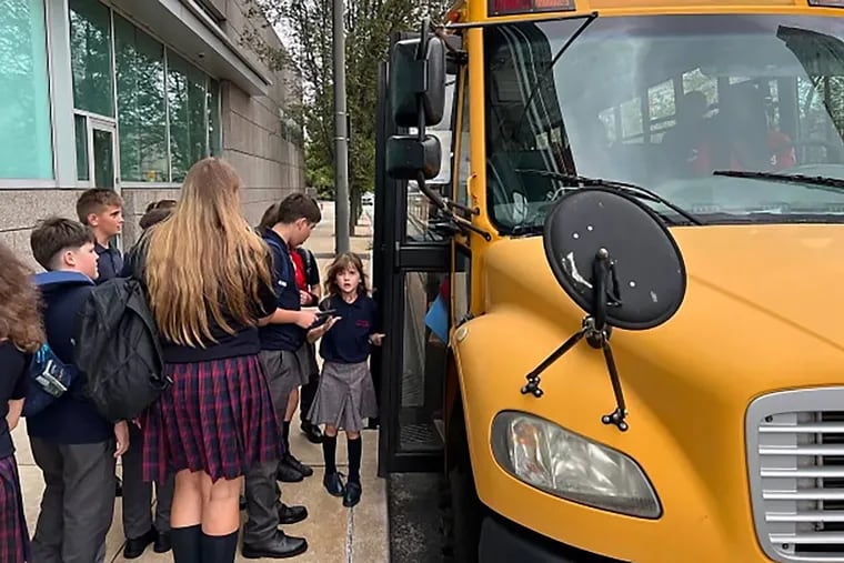 An influx of Ukrainian mothers and children into Northeast Philadelphia has a group of parents scrambling to raise money to hire a daily school bus. The bus takes about 40 children, seen here, from Northeast Philadelphia.