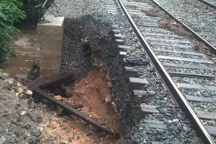 Track damage near Spring Mill Station on the Manayunk-Norristown line.