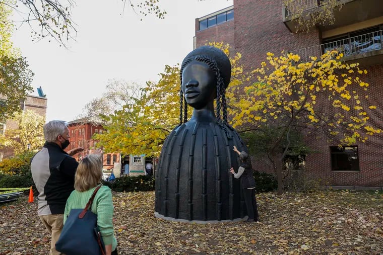 Brick House, by Simone Leigh, is a 16-foot-tall bronze statue of a Black woman recently installed at 34th and Walnut streets on the University of Pennsylvania campus in Philadelphia, Pa. on Tuesday, November 10, 2020.  The 5,900 pound statue was a gift from an alumni couple.