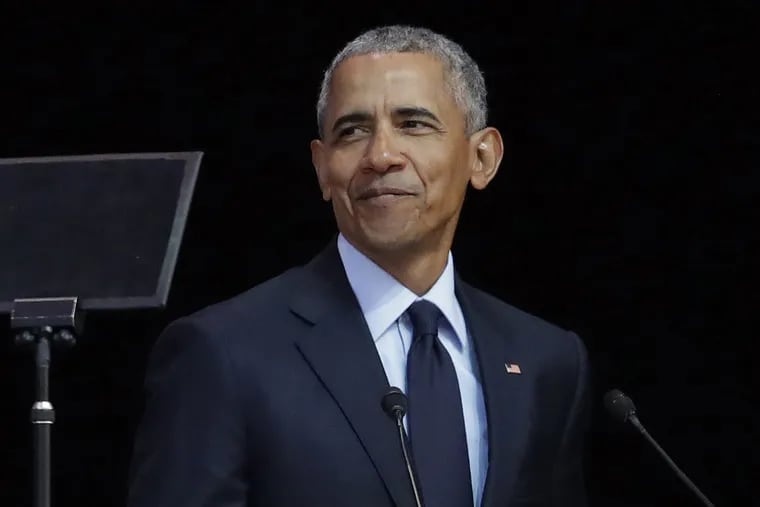 Former U.S. President Barack Obama delivers his speech at the 16th Annual Nelson Mandela Lecture at the Wanderers Stadium in Johannesburg, South Africa, Tuesday, July 17, 2018.