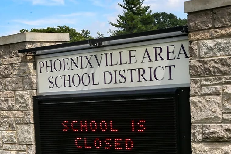 Phoenixville Area School District, Manavon Elementary School on Pothouse road, "School Closed' sign. July 17, 2020