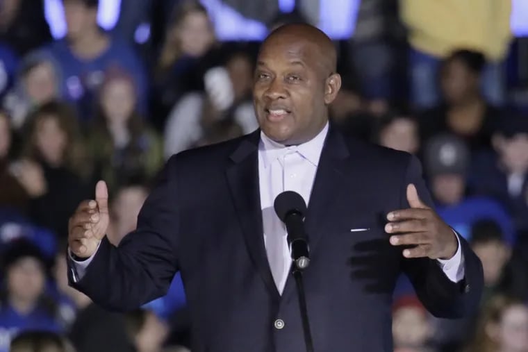 Dwight Evans speaks at a Hillary Clinton rally at Penn&#039;s Dunning-Cohen Championship field during the election. The Philadelphia Democrat capped a drastic political turnaround Monday when he was sworn in to the U.S. House of Representatives.