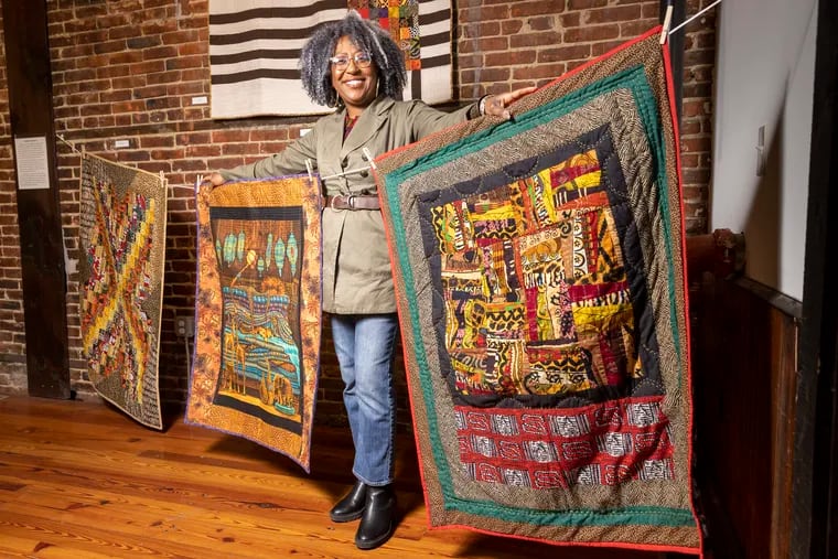 Quilt artist Renata Merrill displays her quilts at Camden Fireworks, 1813 Broadway, Camden, NJ. Photograph taken on Friday afternoon February 11, 2022. First solo exhibit called, “New Beginnings.”