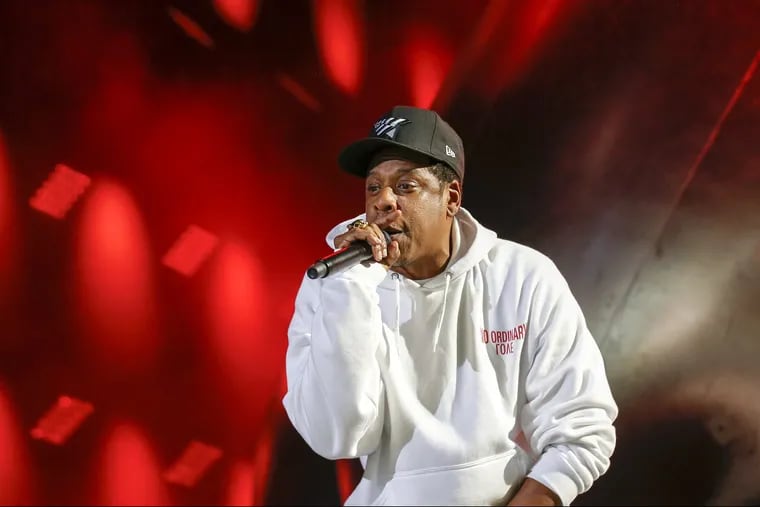 Jay-Z performs on the Rocky Stage during Made In America along the Benjamin Franklin Parkway on Sunday, September 3, 2017.