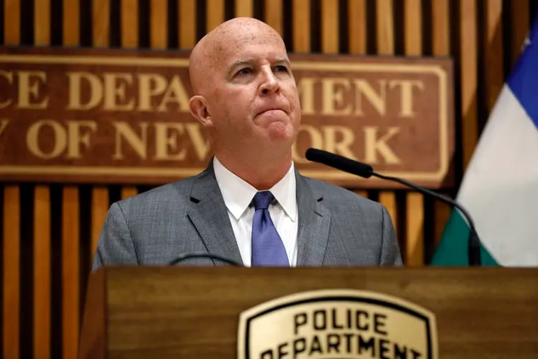 New York Police Department Commissioner James P. O'Neill speaks during a news conference announcing he had fired Officer Daniel Pantaleo, who was involved in the 2014 chokehold death of Eric Garner.
