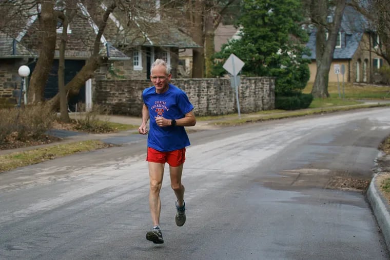 Gene Dykes, 71, trained for the Boston Marathon near his home in Bala Cynwyd.