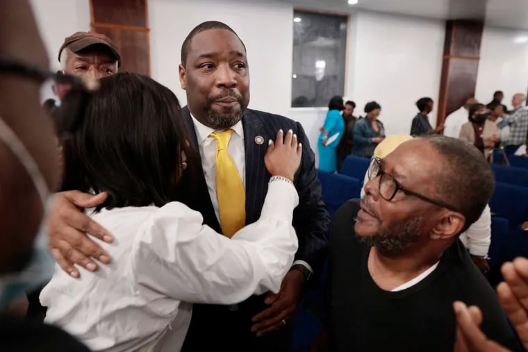 Philadelphia City Councilmember Kenyatta Johnson, who is facing federal corruption charges, got his start in politics after becoming an antiviolence activist. Here, supporters rally to him before his trial.