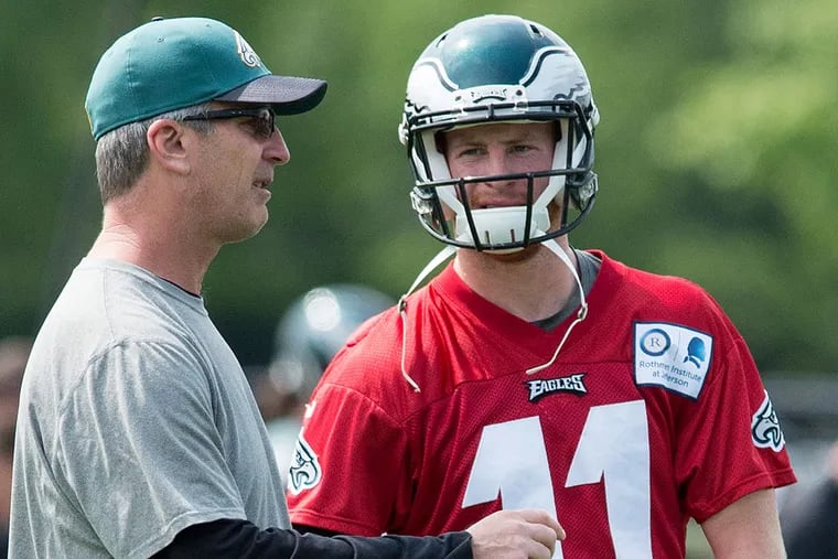 Eagles offensive coordinator Frank Reich raves about rookie Carson Wentz.