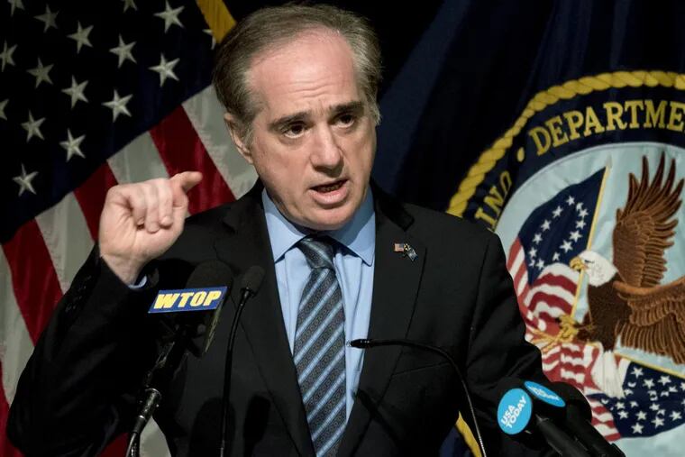 In this March 7, 2018, file photo, Veterans Affairs Secretary David Shulkin speaks at a news conference at the Washington Veterans Affairs Medical Center in Washington.  President Trump fired Shulkin on Wednesday.