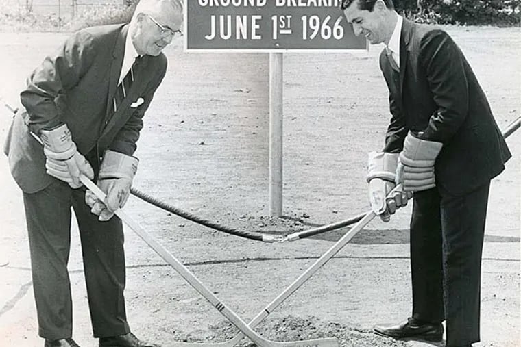 Mayor Tate (left) and Jerry Wolman at groundbreaking for Spectrum in June 1966. (File Photo)