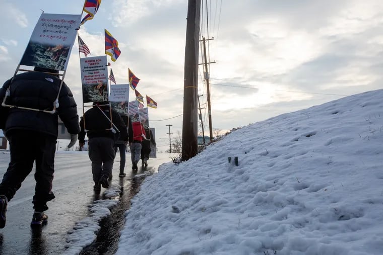 Six Tibetans, who call themselves freedom fighters, started walking from Philadelphia to New York City Sunday March 3, 2019. They aimed to raise awareness for their relatives in Tibet, who have been under China's rule since 1949. The men, who currently live in various parts of the Northeast U.S. and Canada, aimed to travel 15 miles per day during daylight hours, which was their way to honor their ancestors who made a pilgrimage across Tibet 60 years ago.