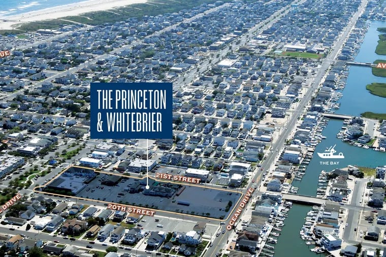 An aerial view of the property for sale in Avalon that includes the Princeton and Whitebrier bars and stretches from Dune to Ocean Drives, 20th to 21st Street. Buyers are expected to come in with bids around $65 million.