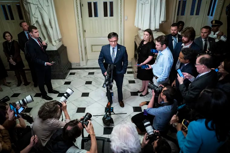 House Speaker Mike Johnson (R., La.) speaks to reporters after a meeting with Australian Prime Minister Anthony Albanese on Capitol Hill on Thursday.