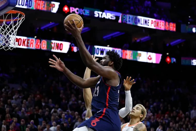Sixers center Joel Embiid during his 70-point performance against the San Antonio Spurs on Jan. 22.