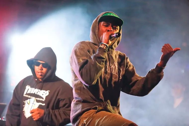 Tyler, The Creator, right, performs during the SXSW Music Festival early Friday, March 14, 2014, in Austin, Texas.