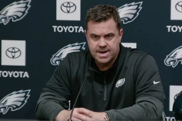 Eagles' VP of Player Personnel Andy Weidl addresses the media during a pre-draft news conference on Wednesday, April 21, 2021.