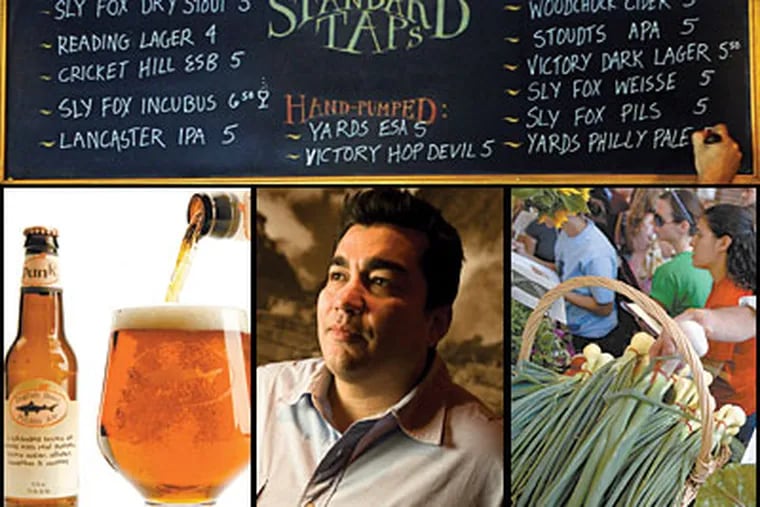Food trends from 2000 to 2009 included gastropubs (Standard Tap, top, BONNIE WELLER / Staff Photographer); craft beers (bottom left, CHARLES FOX / Staff Photographer); young celebrity chefs, such as Jose Garces (bottom center); and a farm-market revival (bottom right, DAVID MAIALETTI / Staff Photographer).