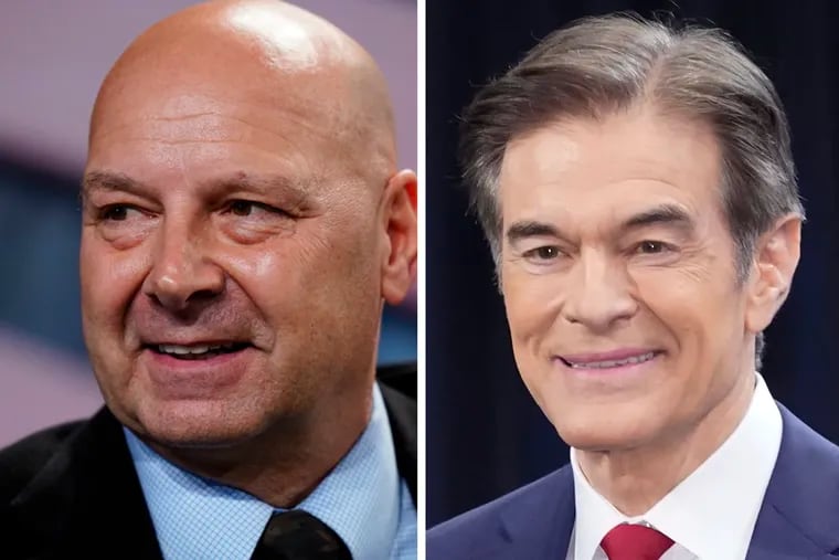 Doug Mastriano, the Republican candidate for Pennsylvania governor (left), and Mehmet Oz, the GOP nominee for the U.S. Senate.
