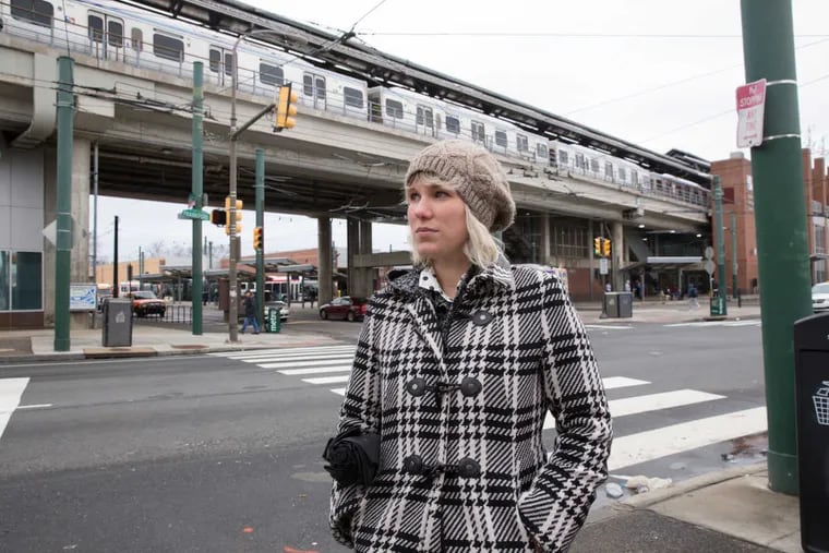 Ellie Devyatkin, the commercial corridor manager at the Frankford Community Development Corp., on Frankfort Avenue in front of the Transportation Center.