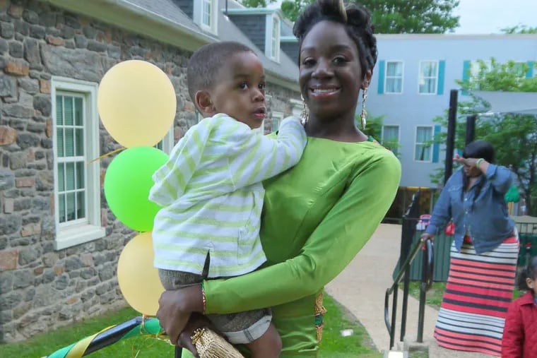 NHXNORT21C
Brittney Chokpelle, 18, and her son Rashee, 3, live at Northern Children's Services' beautiful Roxborough campus -- a full-service haven for homeless teenage mothers and their children that is having a public open house today. (Photo by Bonnie Dugan)
