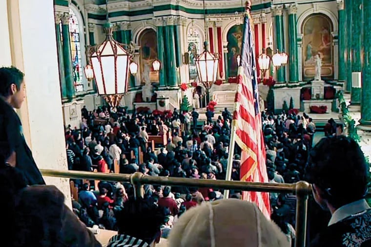The view from the balcony at St. Patrick's Church in Norristown, where the borough's burgeoning Latino population is helping revitalize a two-century-old parish.