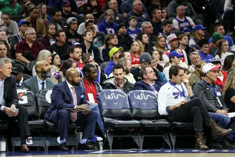 Sixers owner Josh Harris' seats were empty during the game with the  Pistons at the Wells Fargo Center.