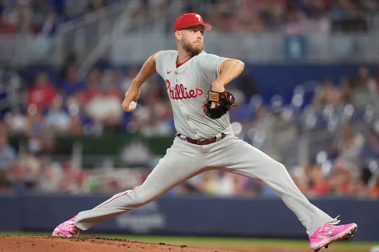 Phillies ace Zack Wheeler delivers a pitch during the first inning against the Marlins.