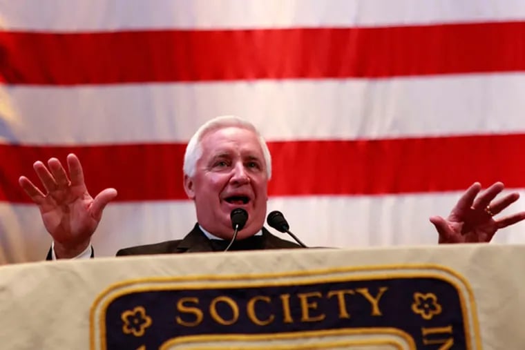 In 2011, Gov. Corbett spoke at the annual Pennsylvania Society dinner in New York. This year a fund-raiser Friday afternoon for Corbett, who is seeking reelection, will begin festivities. (File Photo)
