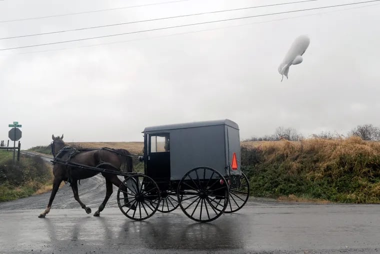 The blimp, used for surveillance, detached amid wind and rain at the Aberdeen Proving Ground in Maryland.