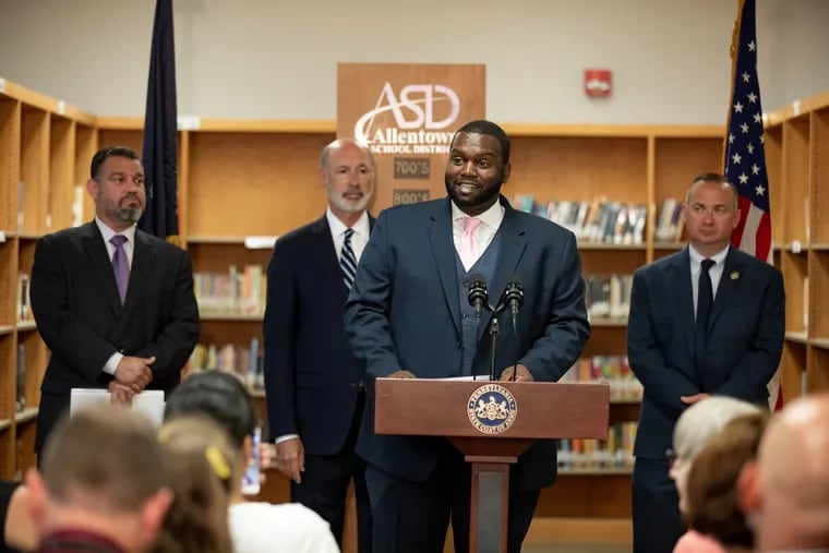 Allentown Superintendent Thomas Parker speaks at an Aug. 13 press conference at Harrison-Morton Middle School in Allentown, after Gov. Tom Wolf announced plans to take executive action to increase charter school accountability.