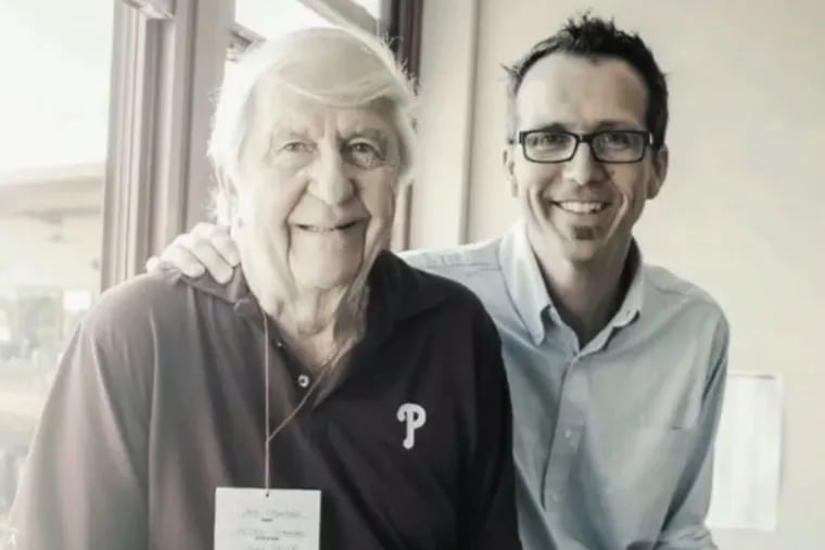 Phillies announcer Scott Franzke, seen here with his late father, Robert, who died Wednesday morning at the age of 91.