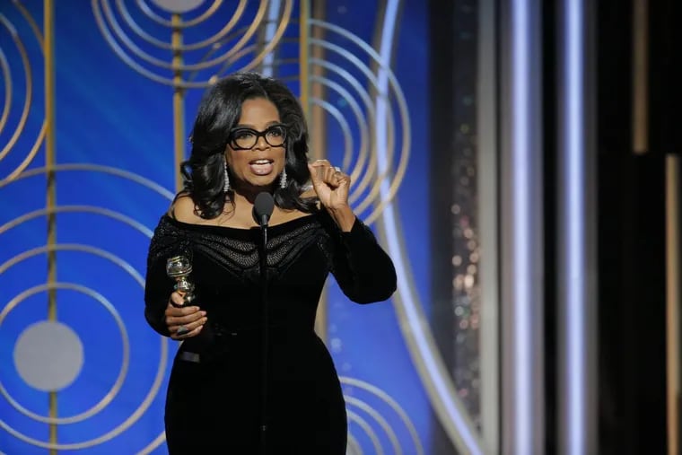 This photo released by NBC shows Oprah Winfrey accepting the Cecil B. DeMille Award at the 75th Annual Golden Globe Awards in Beverly Hills, Calif., on Sunday, Jan. 7, 2018.