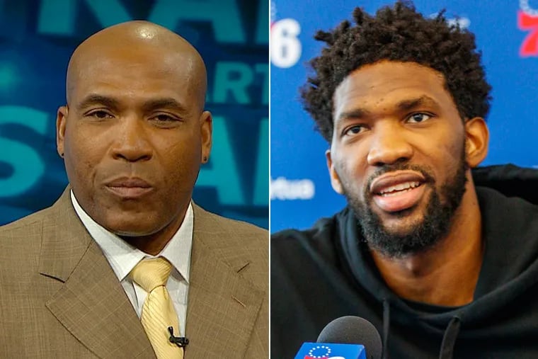 NBC Sports Philadelphia analyst and former Eagles linebacker Seth Joyner (left) criticized Sixers star Joel Embiid for crying following the team's Game 7 loss to the Toronto Raptors.