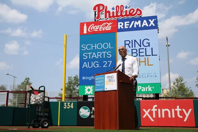 Philadelphia Schools Superintendent William R. Hite Jr. at an Aug. 15 news conference at Citizens Bank Park promoting the School District of Philadelphia's earlier start date this year. For the first time, students reported before Labor Day.