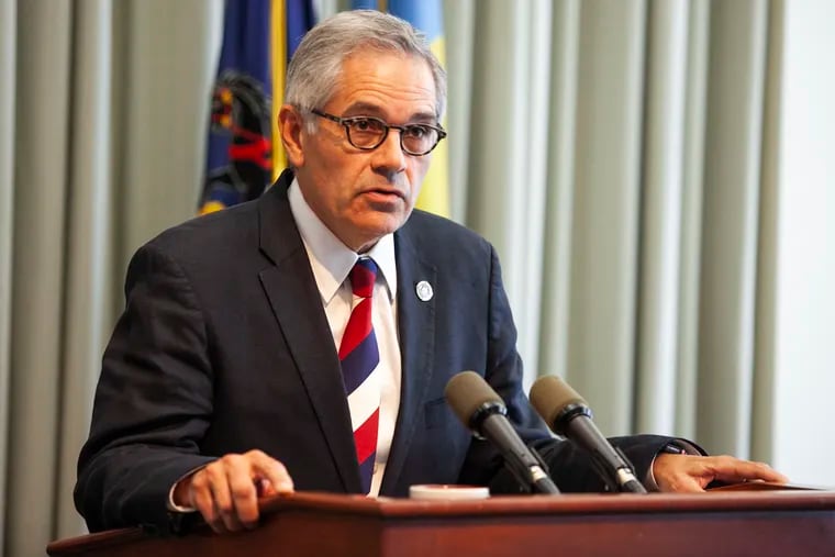 Philadelphia District Attorney Larry Krasner speaks during a press conference to announce the charges being brought against former Philadelphia Police Officer Ryan Pownall at his office on 3 S. Penn Square on Tuesday, Sept. 04, 2018.