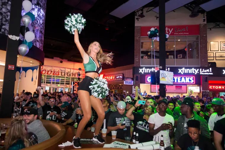 The dancing cheerleaders at Xfinity Live! before the Eagles/Falcons game on Sept. 6, 2018.