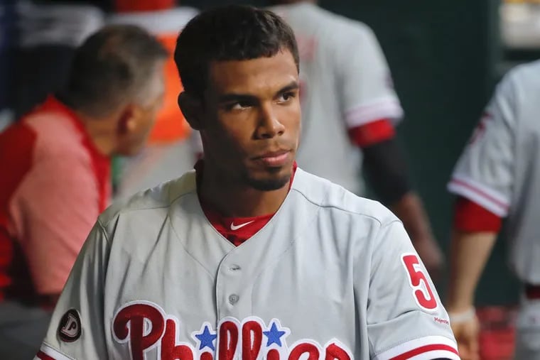 Phillies outfielder Nick Williams prepares to take the field during the first inning against the New York Mets on Friday. (AP Photo/Julie Jacobson)