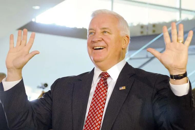A smile’s good, Gov. Corbett, but staying on point is better. (Tom Gralish / Staff Photographer)