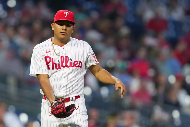 Ranger Suarez, pictured here during an outing vs. the Texas Rangers, will be relied on to give the Phillies a strong outing Thursday night after the team used its bullpen a lot over the last few nights. (Photo by Mitchell Leff/Getty Images)