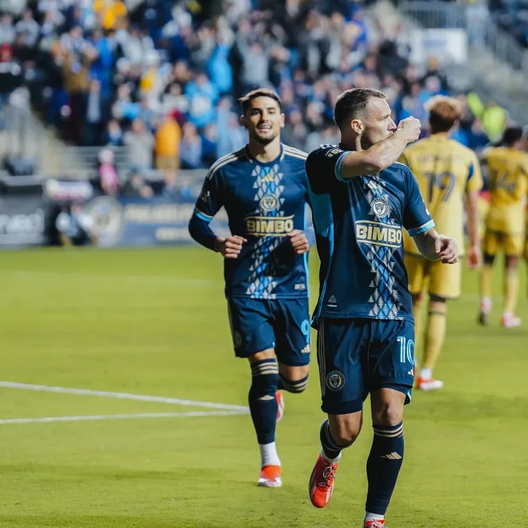 Dániel Gazdag celebrates after scoring for the Union against Real Salt Lake on Saturday. The goal tied the Union's record for the top scorer across all competitions in team history.