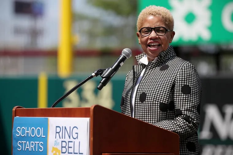 Philadelphia Board of Education president Joyce Wilkerson speaks during a news conference promoting the School District of Philadelphia's earlier start date this year at Citizens Bank Park in South Philadelphia on Wednesday, Aug. 15, 2018.