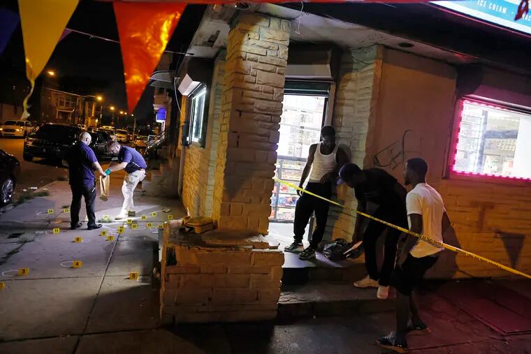 Six people were shot on the 900 block of West Butler Street in Philadelphia's Hunting Park section Saturday night.