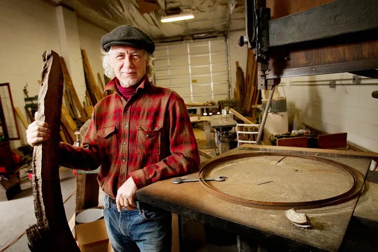 Steve Ebner, woodworker and owner of Manayunk Timber, located at 5100 Umbria St. in Philadelphia.  (ALEJANDRO A. ALVAREZ / STAFF PHOTOGRAPHER)