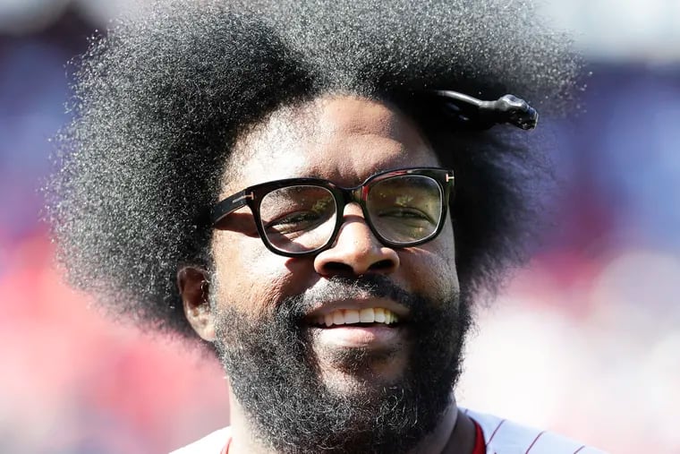 Questlove before throwing the ceremonial first pitch before the Phillies played their 2019 season opener against the Atlanta Braves. The Roots' drummer is the frontrunner to win best documentary for 'Summer of Soul.'