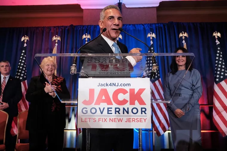 New Jersey Republican gubernatorial candidate Jack Ciattarelli greets supporters in a hotel ballroom at his watch party on Nov. 2 in Bridgewater, New Jersey.
