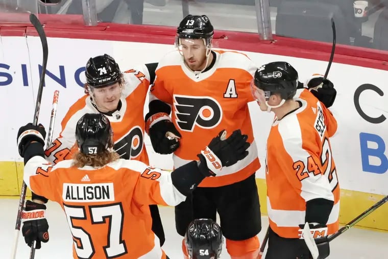 The Flyers will feature a young roster to start the season, including 23-year-old Owen Tippett (74) and 24-year-old Wade Allison.