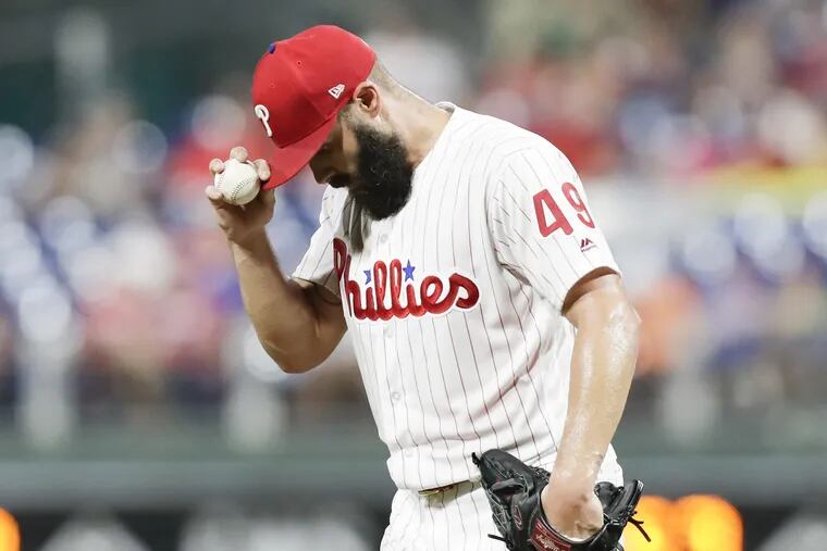 Phillies pitcher Jake Arrieta struggled through three innings against the Nationals.